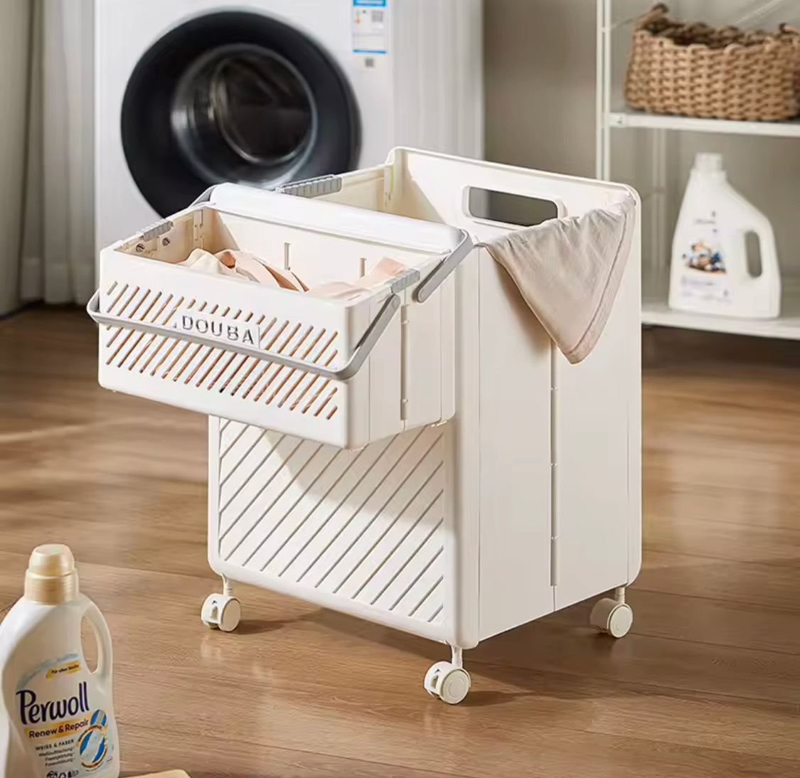 Foldable Clothes Storage Basket With Wheels, Multifunctional Laundry Basket, Household Large Capacity Bathroom Storage Basket Foldable Clothes Storage Basket With Wheels, Multifunctional Laundry Basket, Household Large Capacity Bathroom Storage Basket